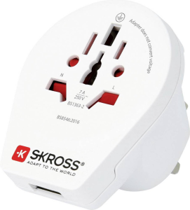 Skross Travel Adapter World To UK USB White