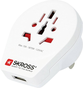 Skross Travel Adapter World To USA USB White