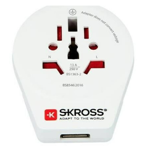 Skross Travel Plug World To Europe + USB (Single For Dispenser)