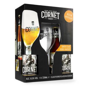 Cornet Oaked Giftpack with Glass 4x33cl